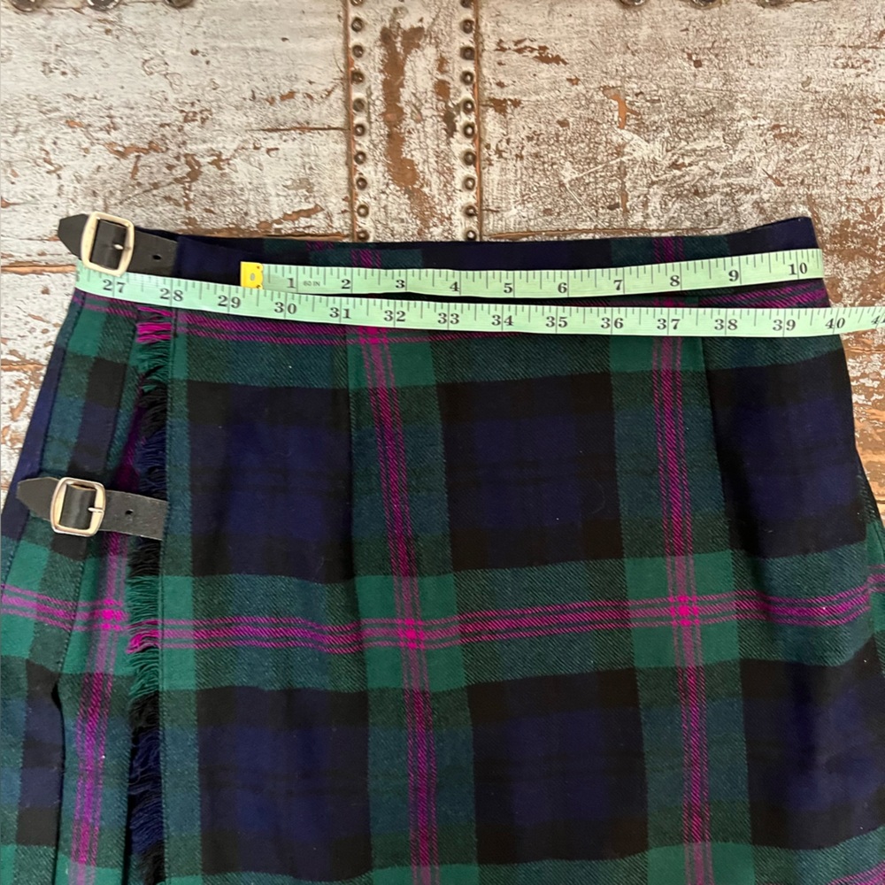 Vintage Scottish Wool Tartan Wrap Kilt Plaid Maxi Skirt with Buckle Detail - Picture 13 of 16